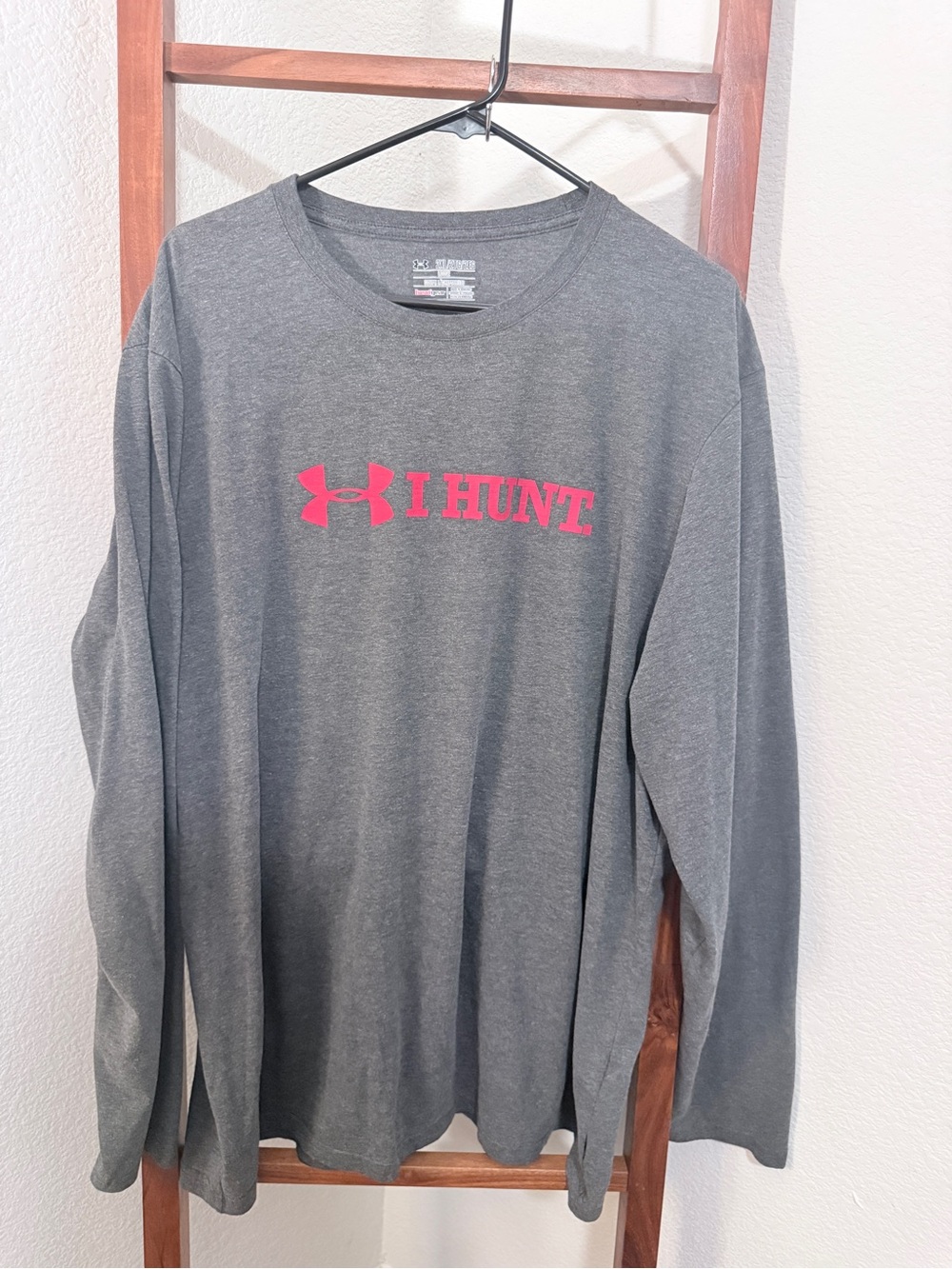 Under Armour Gray Long-Sleeve Shirt with Red 'I HUNT' Logo